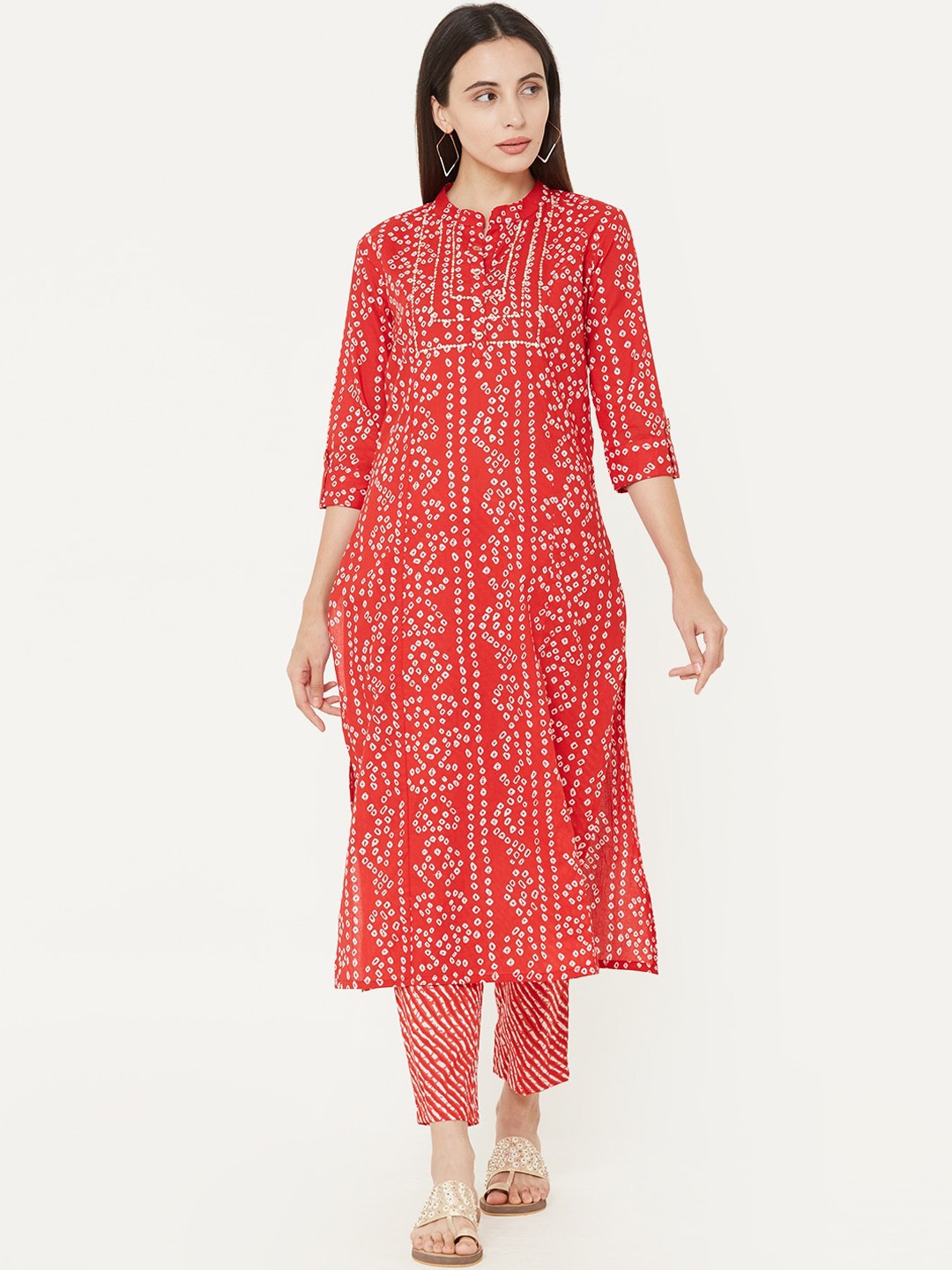 

FASHOR Women Red & White Printed Kurta with Trousers