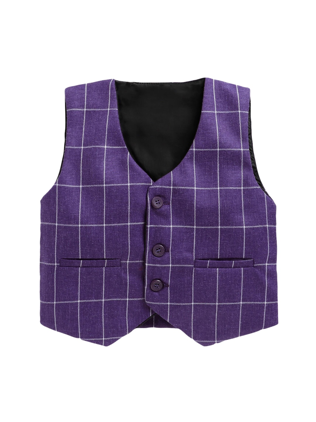 

Jeetethnics Boys Purple & White Checked Woven Waistcoat