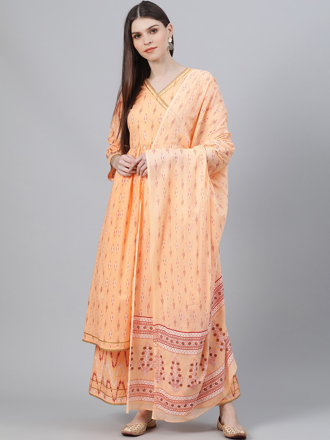 

Libas Women Orange Printed Kurta with Palazzos & Dupatta
