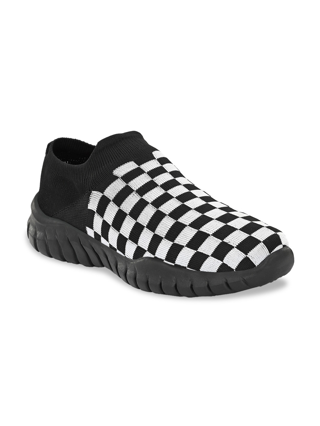 

MENGLER Men Black & White Mesh Walking Shoes