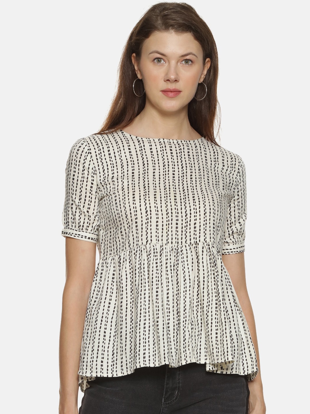

Campus Sutra Women Off-White Striped Top