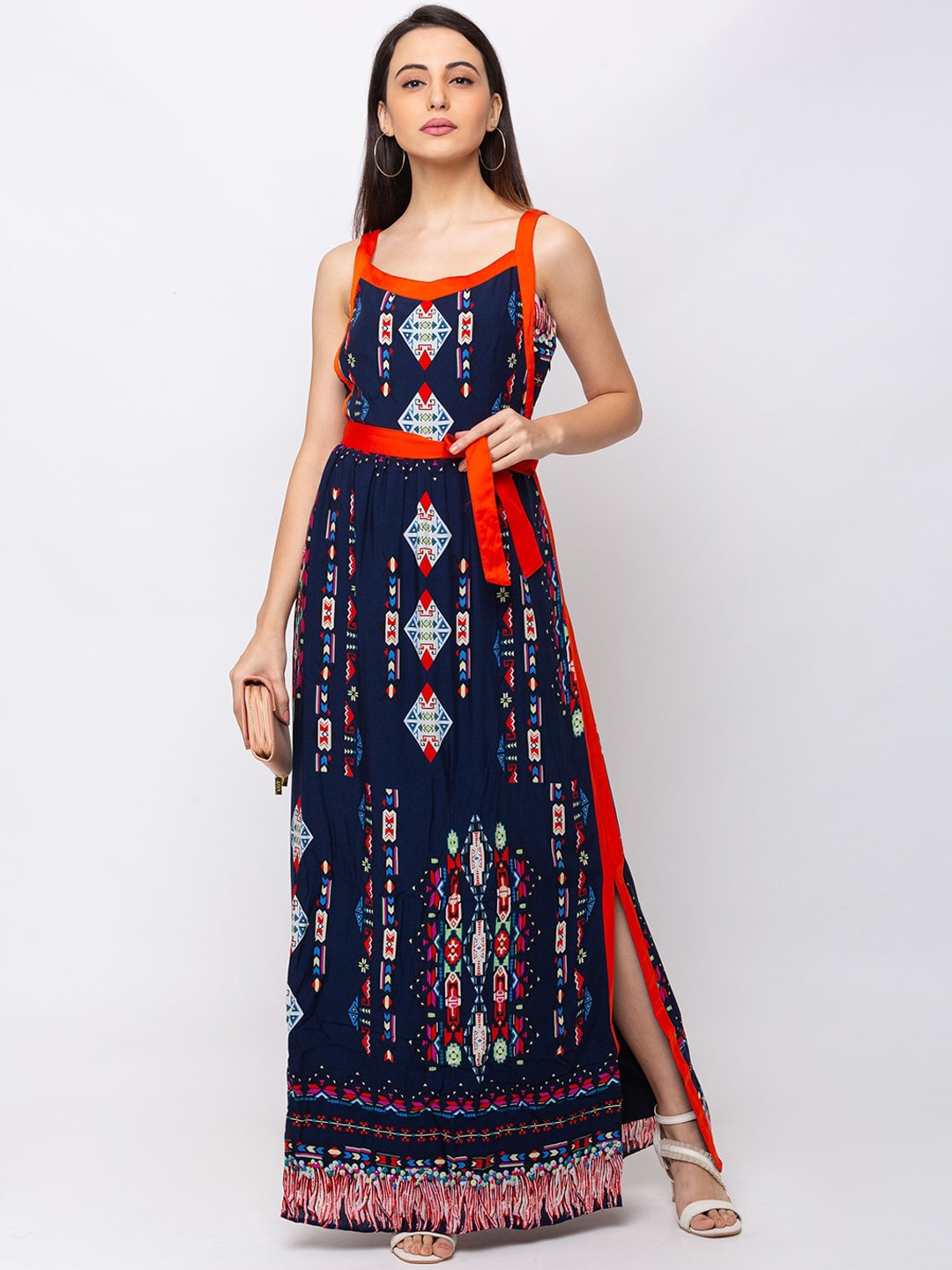 

SHECZZAR Women Navy Blue Printed Maxi Dress
