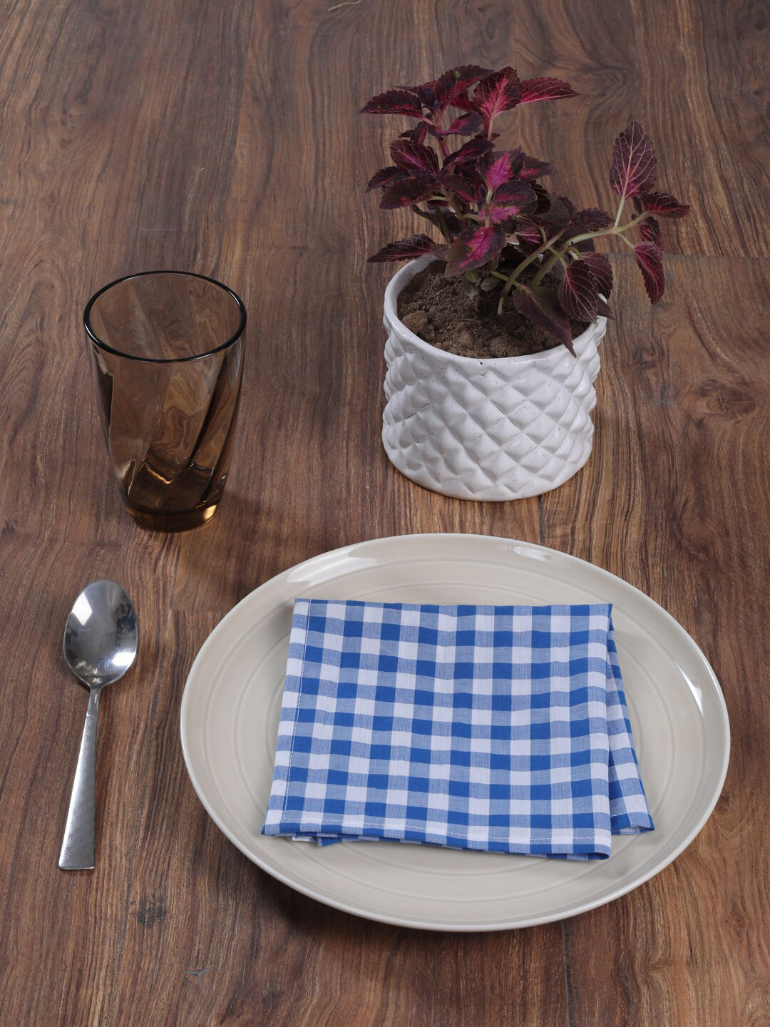 

My Gift Booth Set Of 6 Blue & White Checked Table Napkins