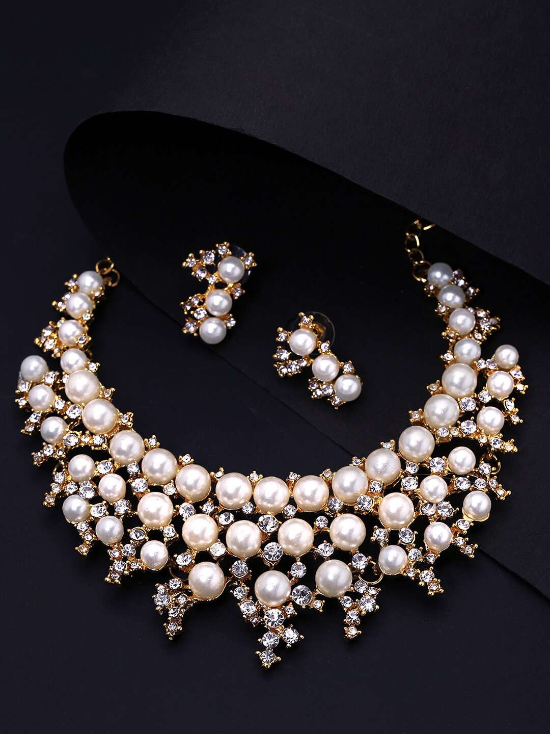 

Yellow Chimes Gold-Plated White Pearls Studded Jewellery Set