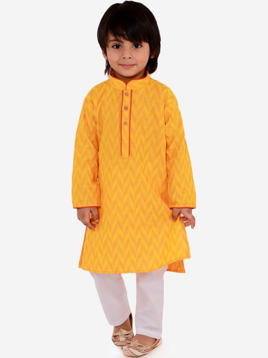 KID1 Boys Yellow Woven Design Kurta with Pyjamas