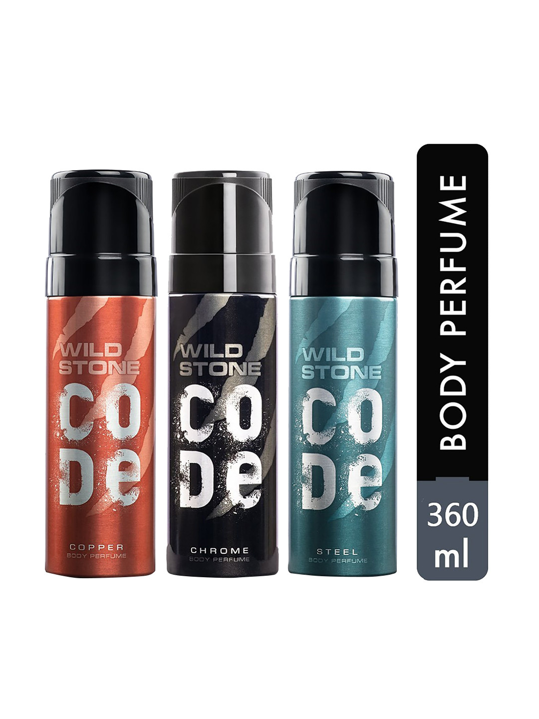 

Wild Stone Pack of 3 Copper & Chrome & Steel Body Perfume Spray 360 ml, Multi