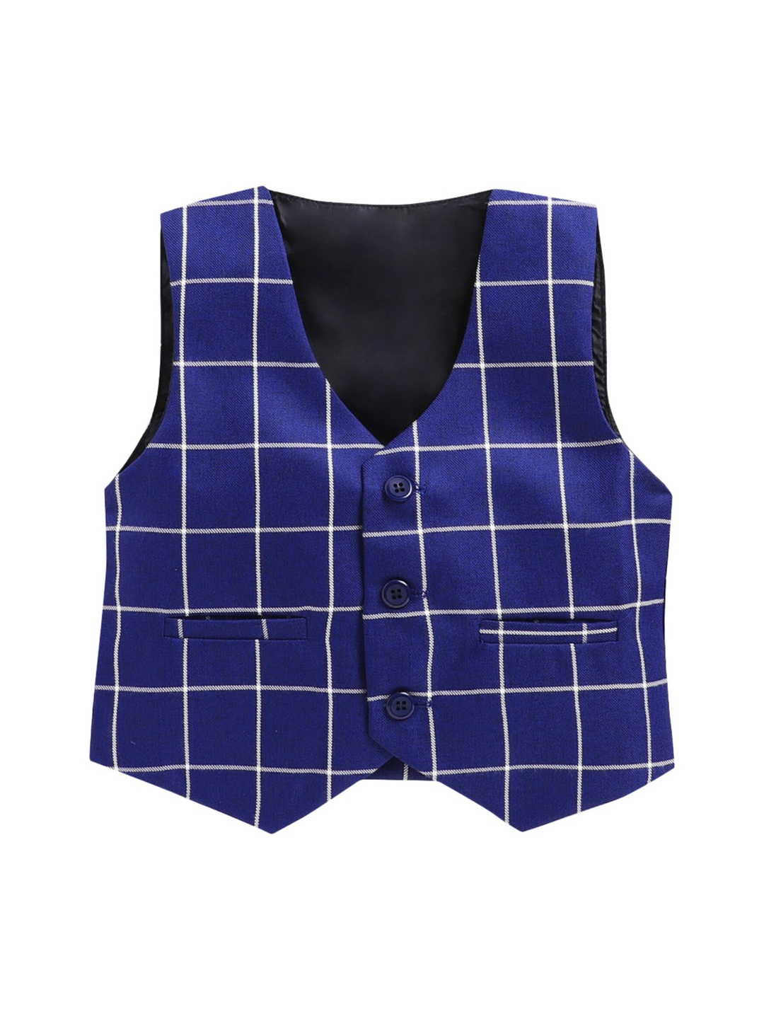 

Jeetethnics Boys Navy Blue & White Checked Waistcoat
