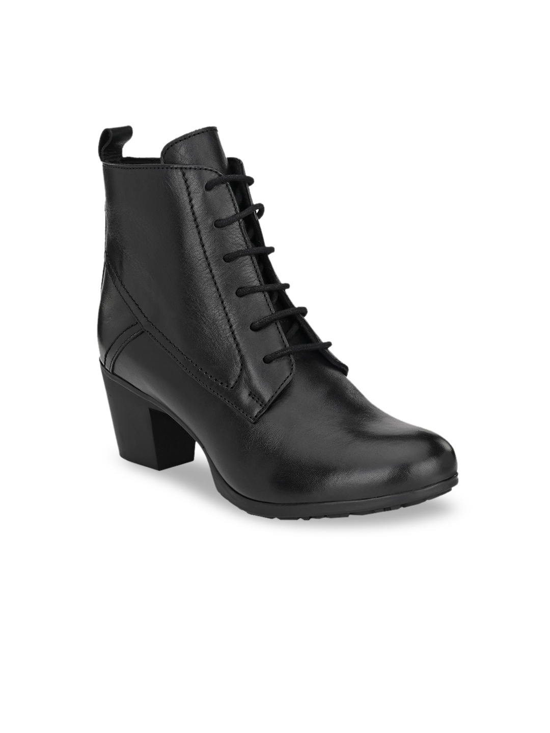 

Delize Women Black Solid Leather High-Top Block Heeled Boots