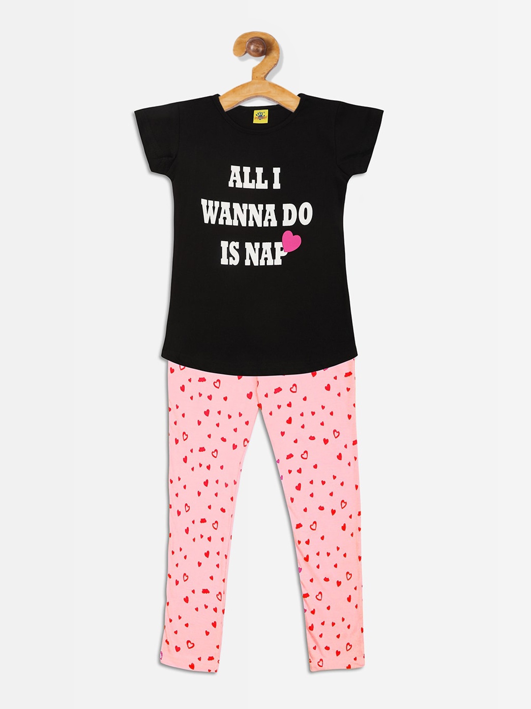 

Punkster Girls Black & Pink Printed Night suit