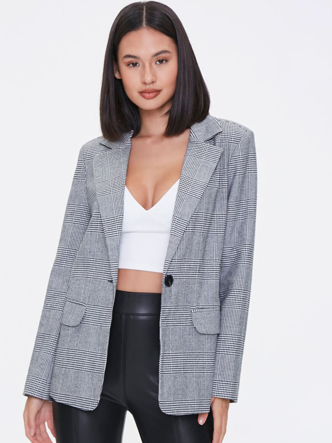 

FOREVER 21 Women Multicoloured Checked Tailored Jacket, Multi