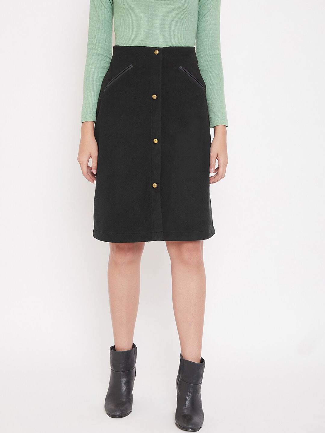 

JUMP USA Women Black Fleece Pencil Skirt