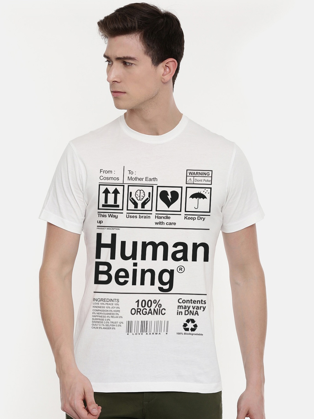 

THREADCURRY Men White Printed Round Neck T-shirt