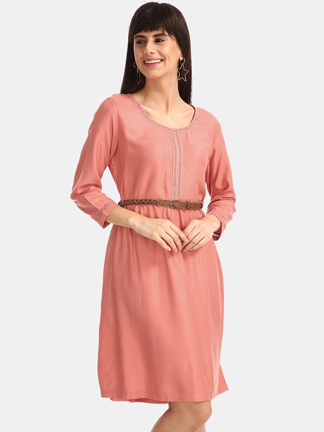 

Cherokee Women Pink Solid A-Line Dress