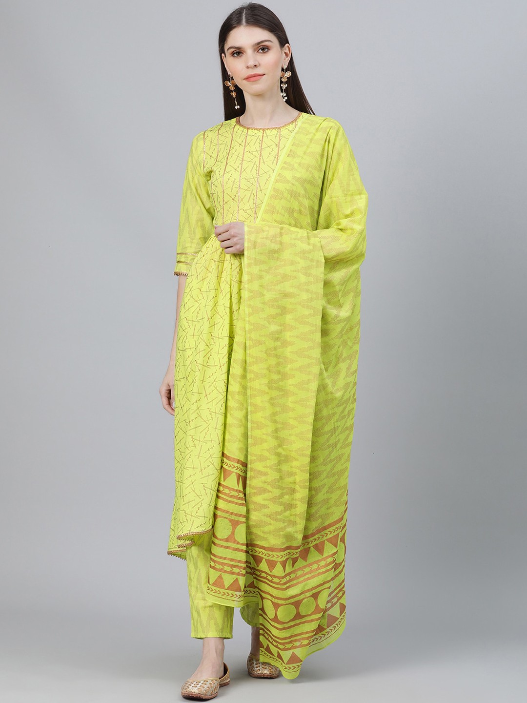 

Libas Women Green Printed Kurta with Trousers & Dupatta