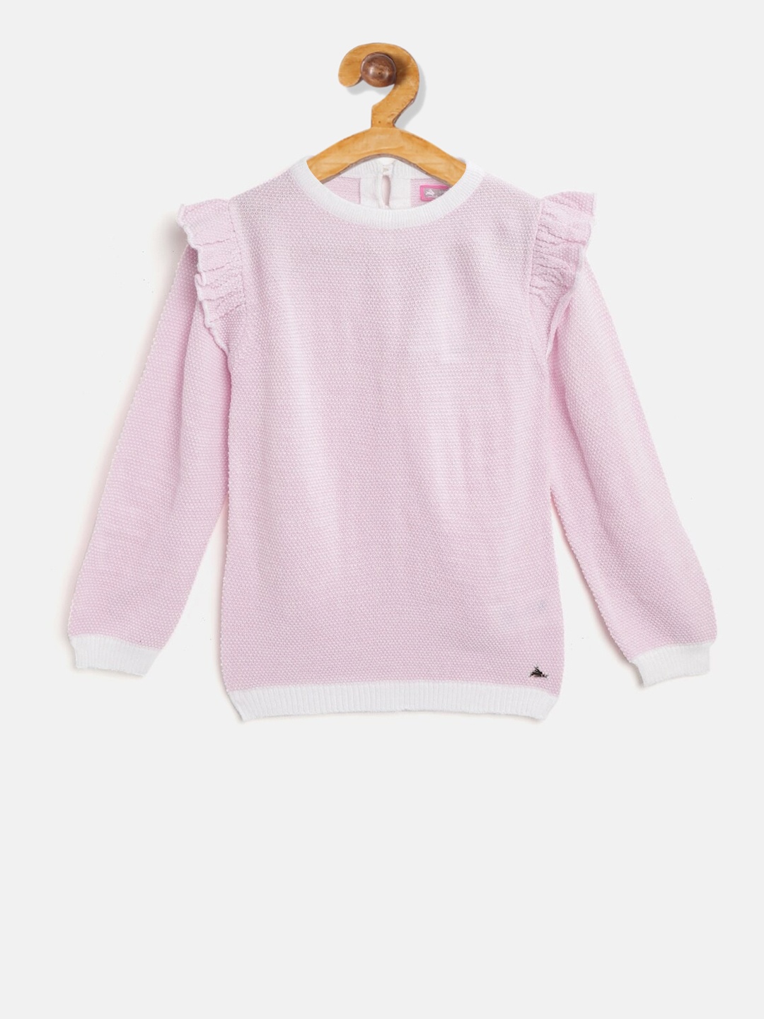 

Cherry Crumble Girls Pink & Off-White Self Design Pullover Sweater