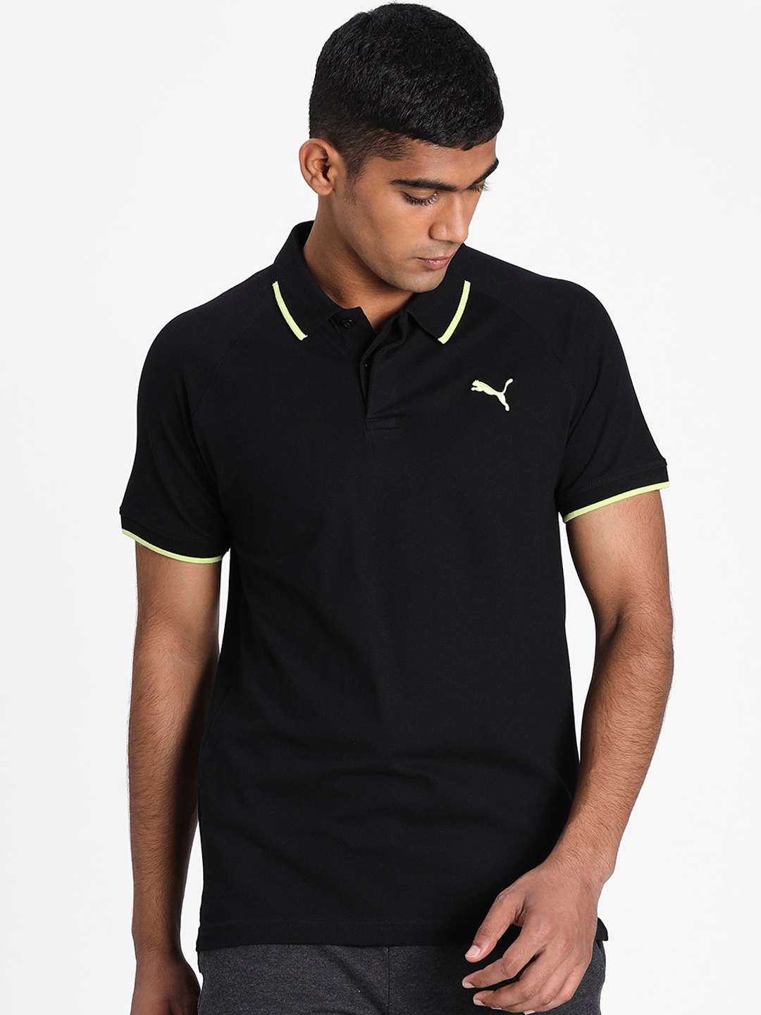

Puma Men Black Solid Polo Collar T-shirt