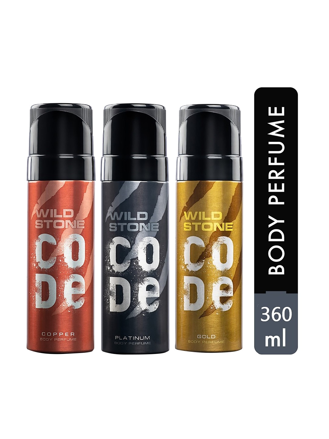 

Wild Stone Men Set Of 3 Code Gold & Platinum & Copper Body Sprays 360ml, Multi