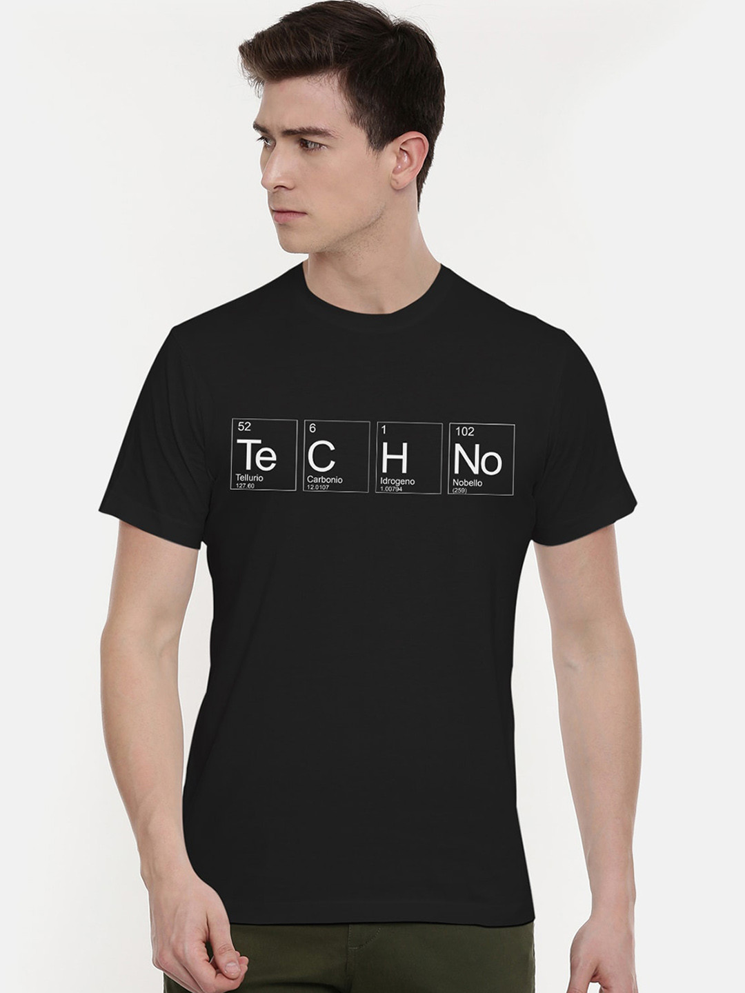 

THREADCURRY Men Black Solid Round Neck T-shirt