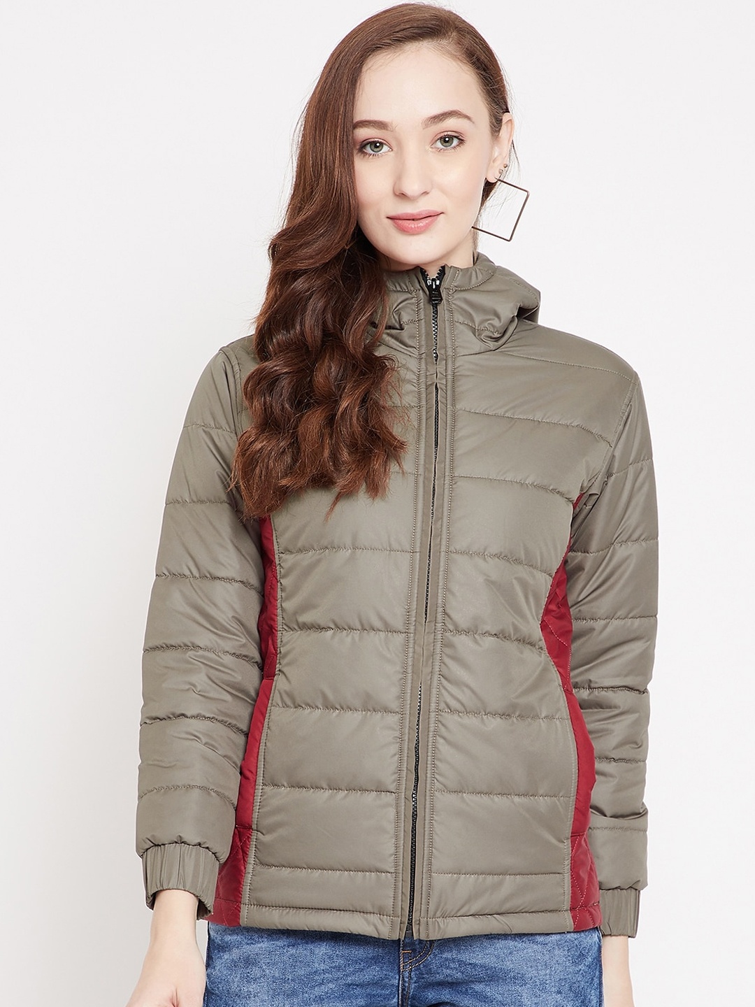 JUMP USA Women Khaki Colourblocked Water Resistant Padded Jacket