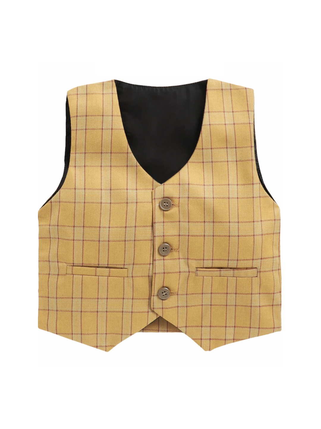 

Jeetethnics Boys Yellow Checked Waistcoat