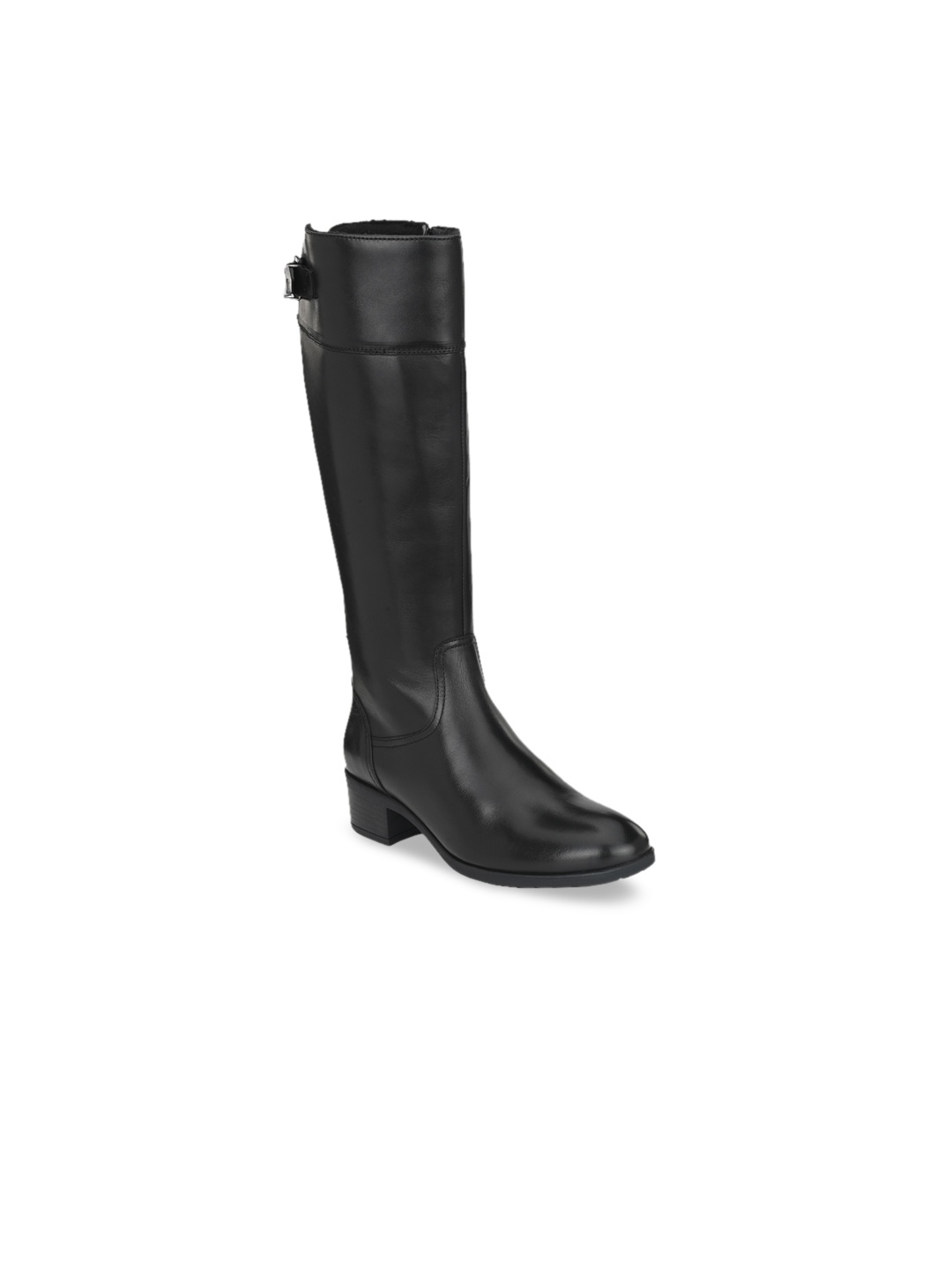 

Delize Women Black Solid Leather High-Top Memory Foam Flat Boots