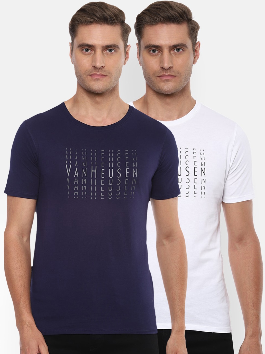 

V Dot Men White Printed Round Neck T-shirt