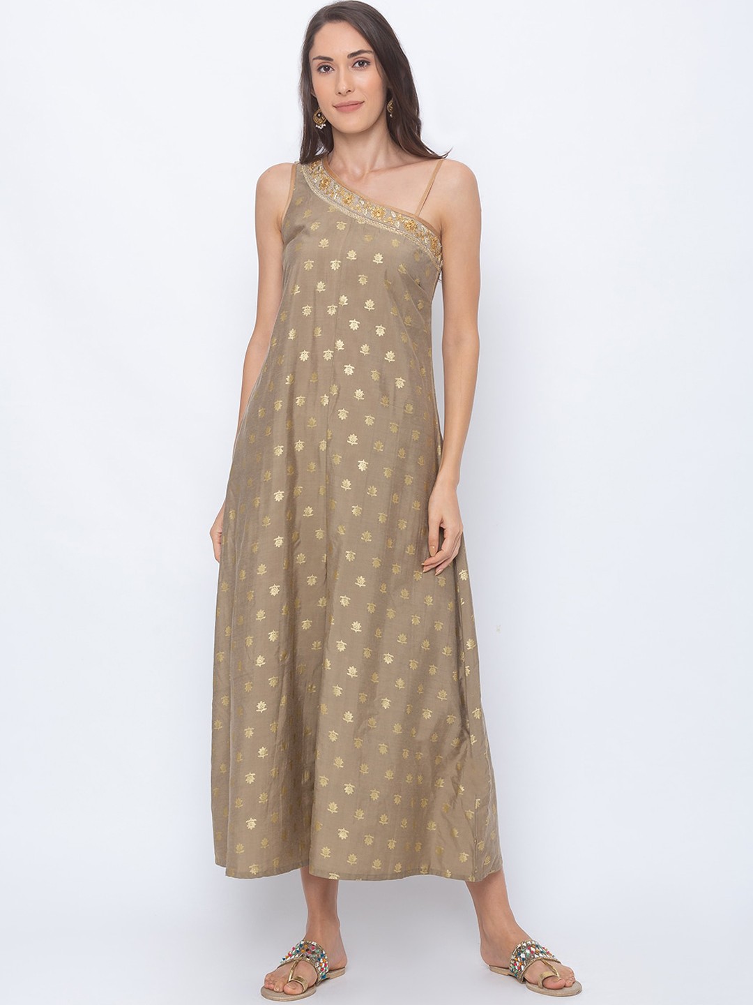 

Globus Women Beige & Gold-Toned Printed Basic Jumpsuit