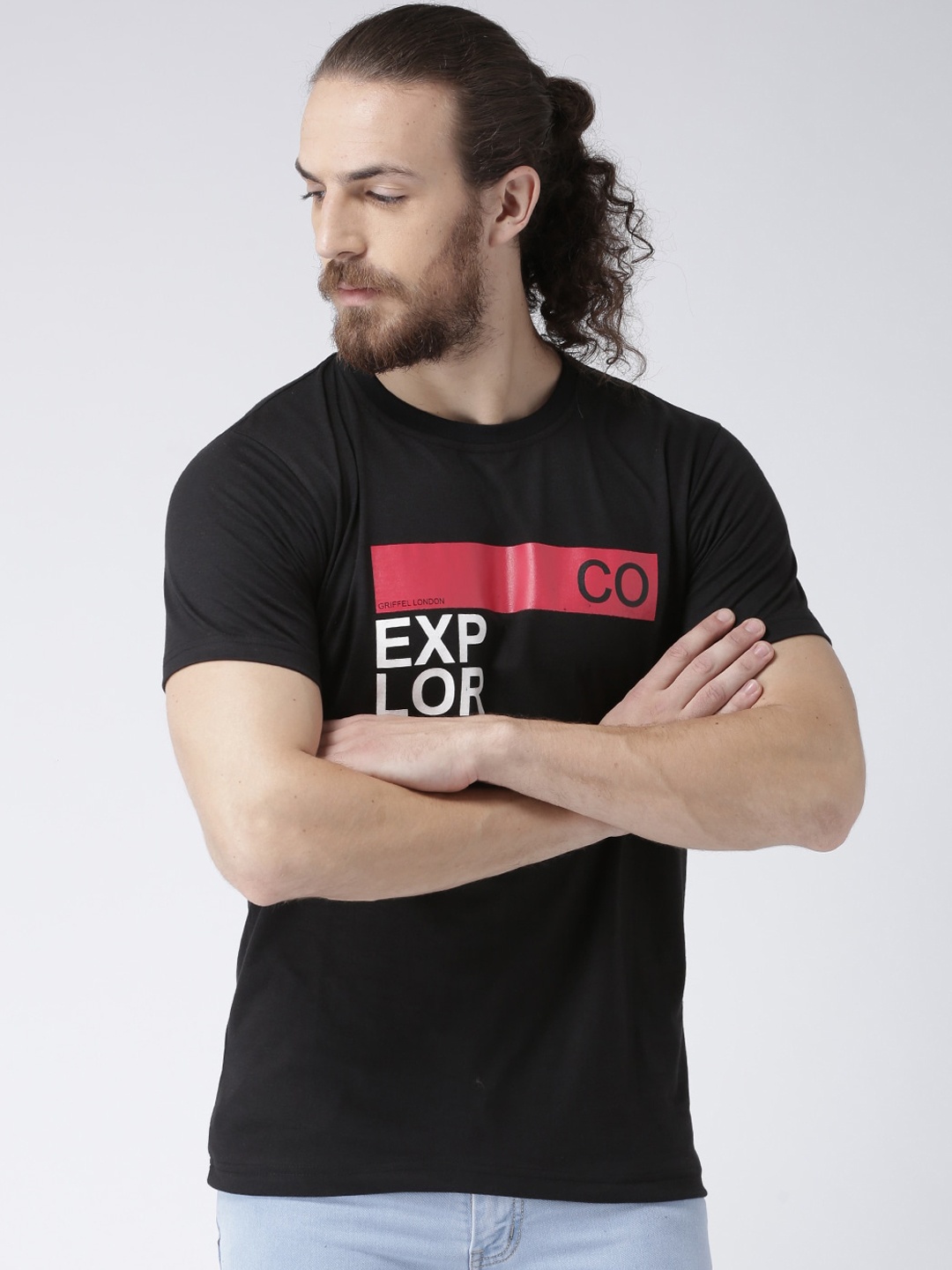 

GRIFFEL Men Black Printed Round Neck T-shirt