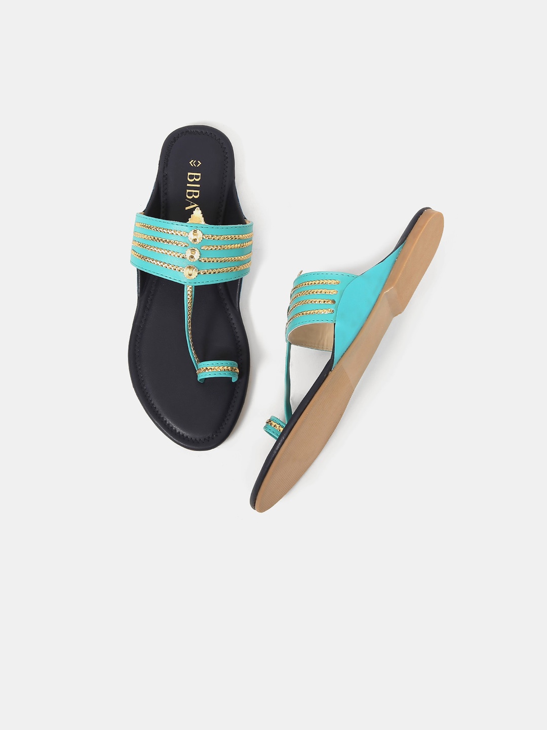 

Biba Women Blue & Black Colourblocked Open Toe Flats