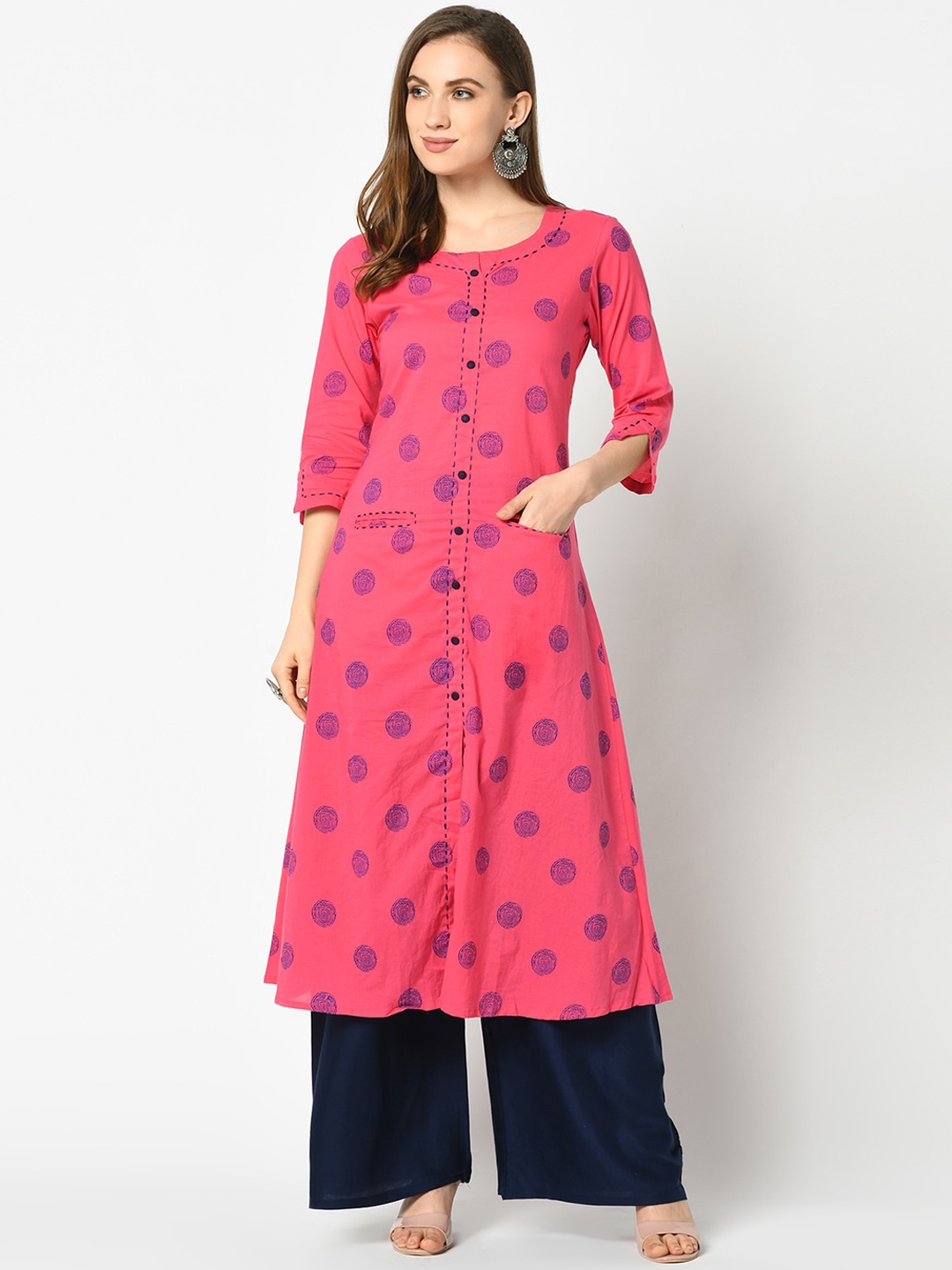 

Azira Women Pink & Blue Printed A-Line Kurta