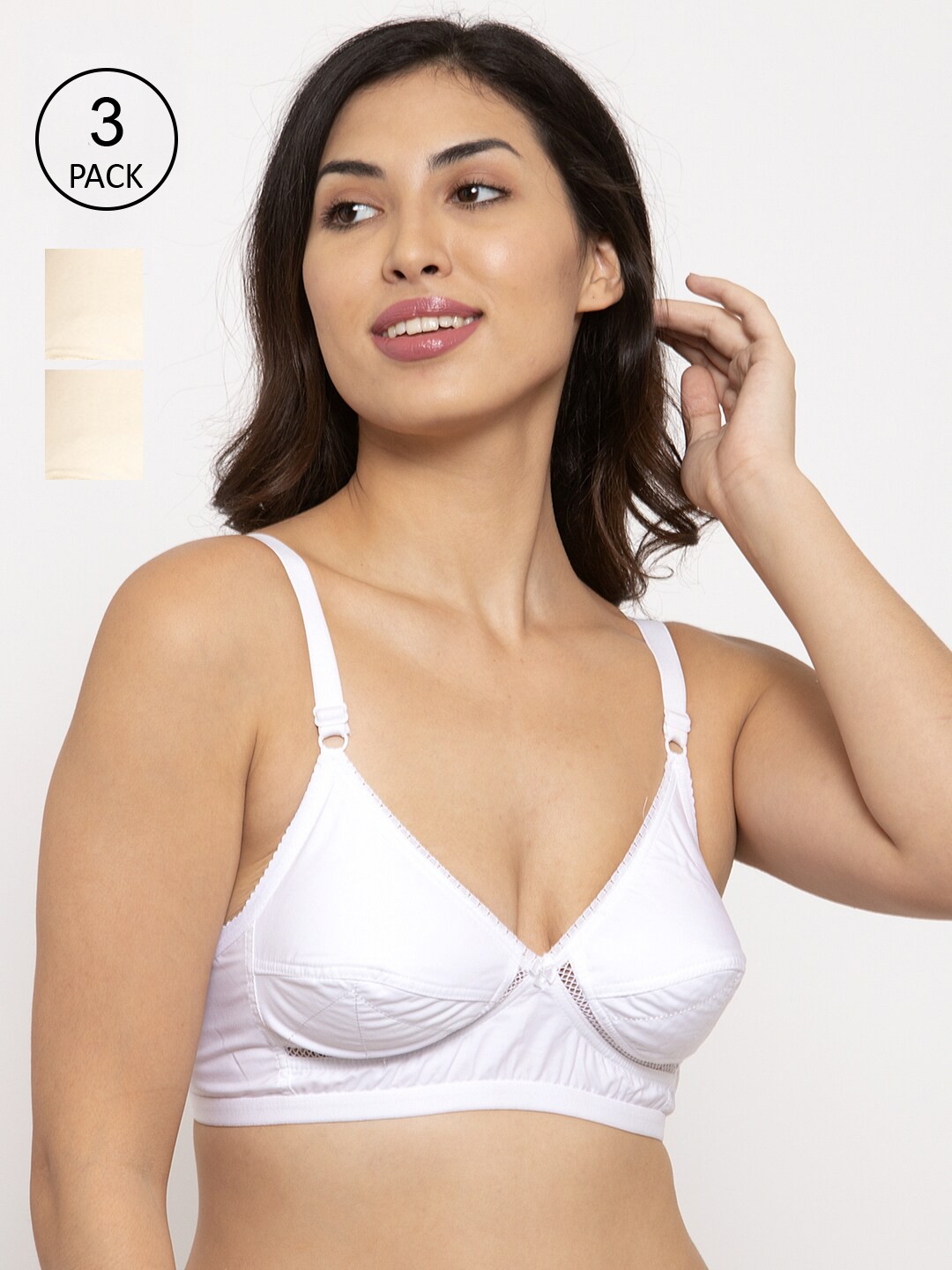 

Innocence Women Pack of 3 Solid Non-Wired Non-Padded Beginner Bras BBAPLIN90612_44B, White