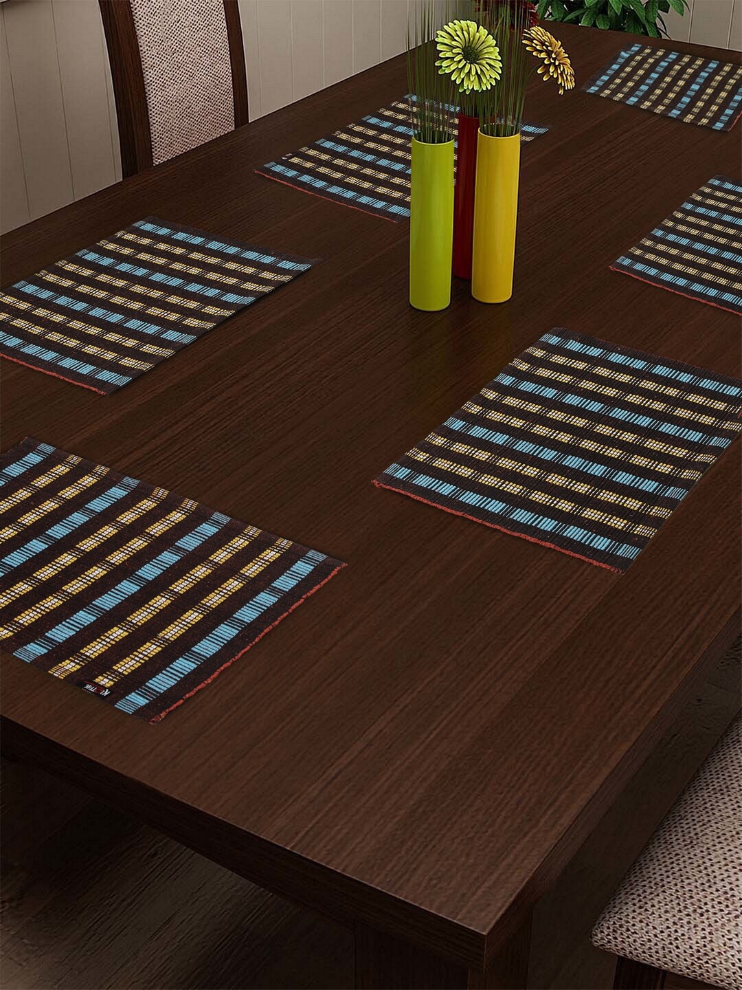 

KLOTTHE Set of 6 Brown & Blue Woven Design Sustainable Table Mats