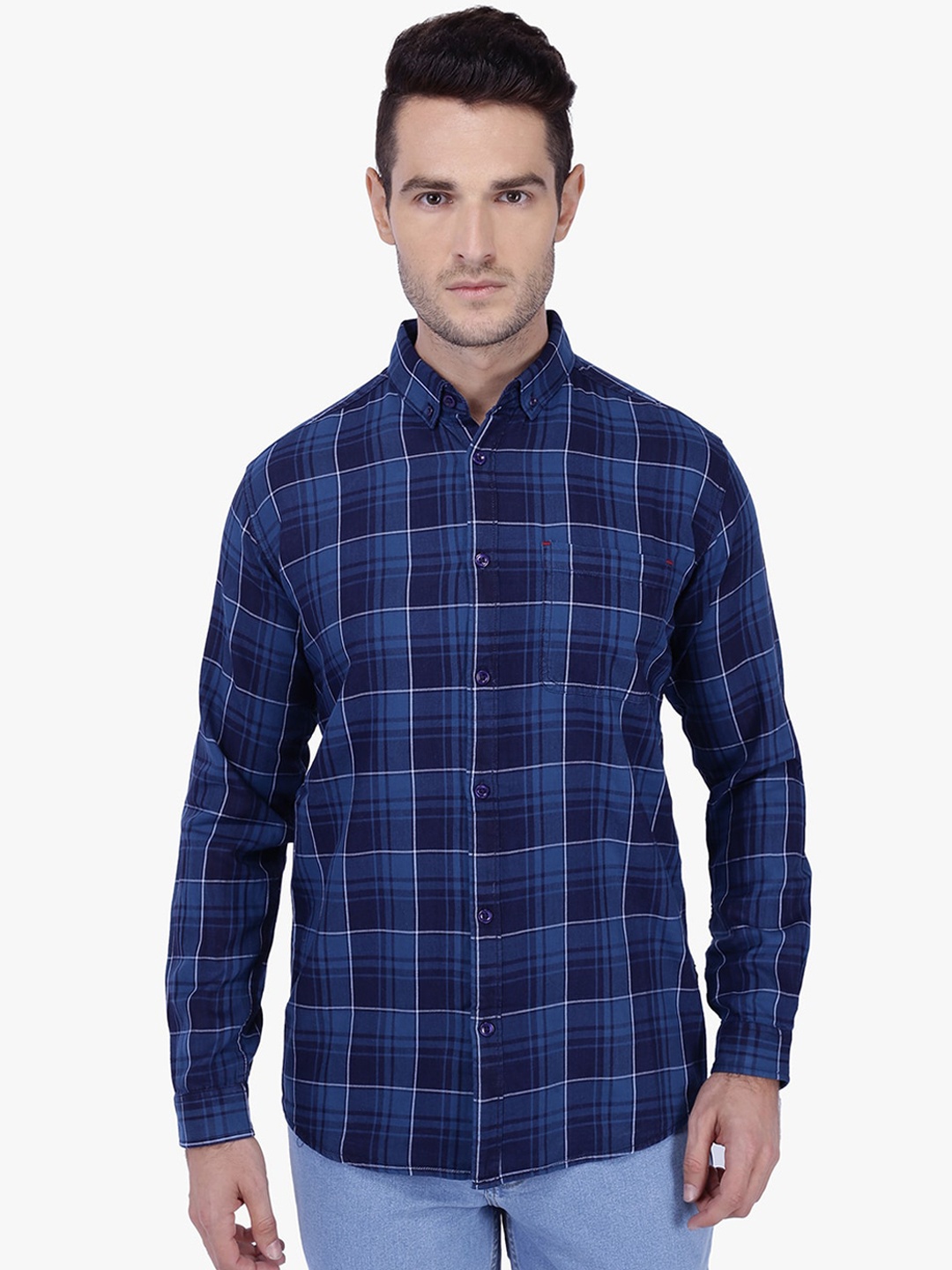 

Kuons Avenue Men Blue Smart Slim Fit Checked Casual Shirt