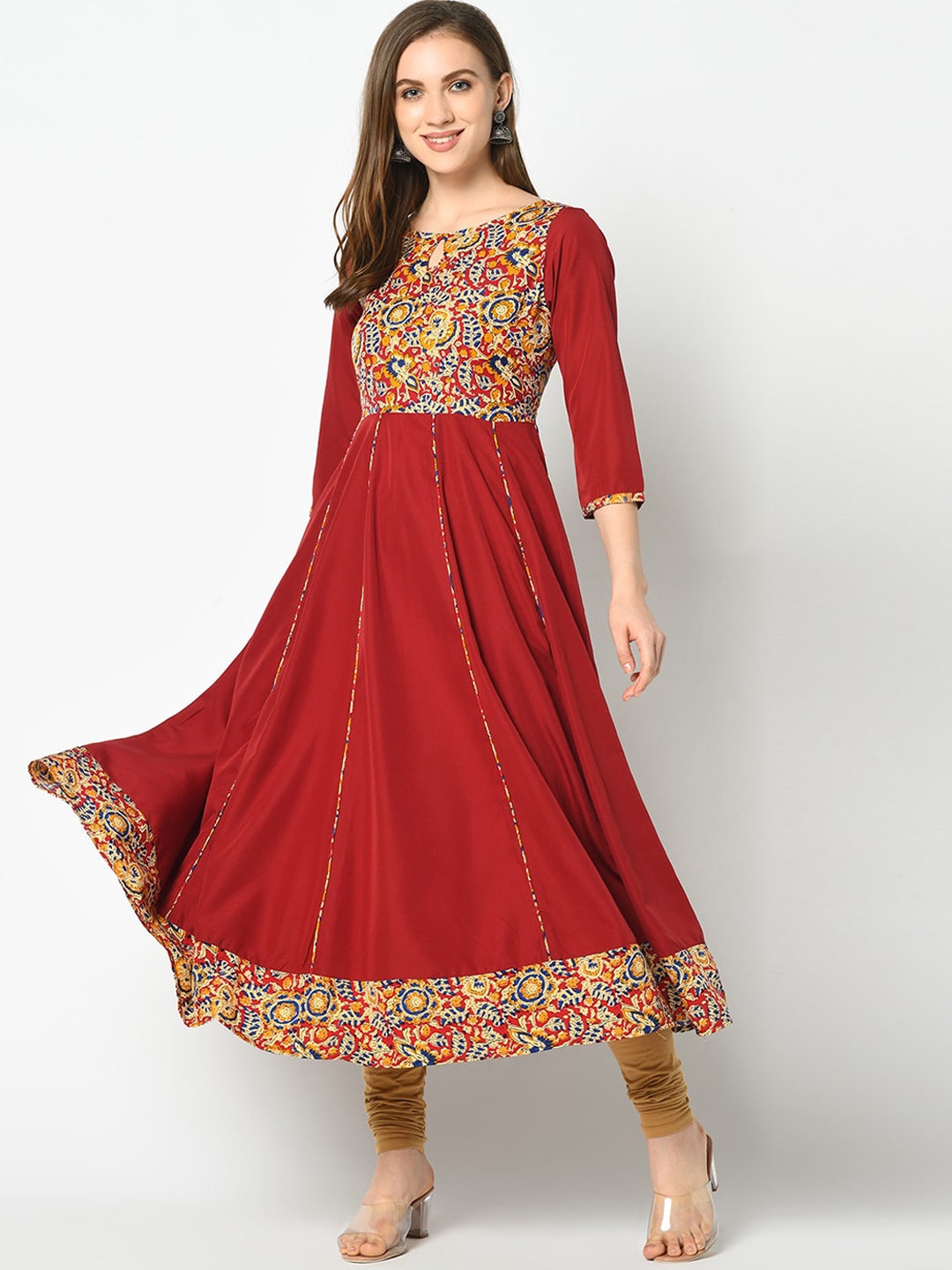 

Azira Women Maroon Yoke Design Anarkali Kurta
