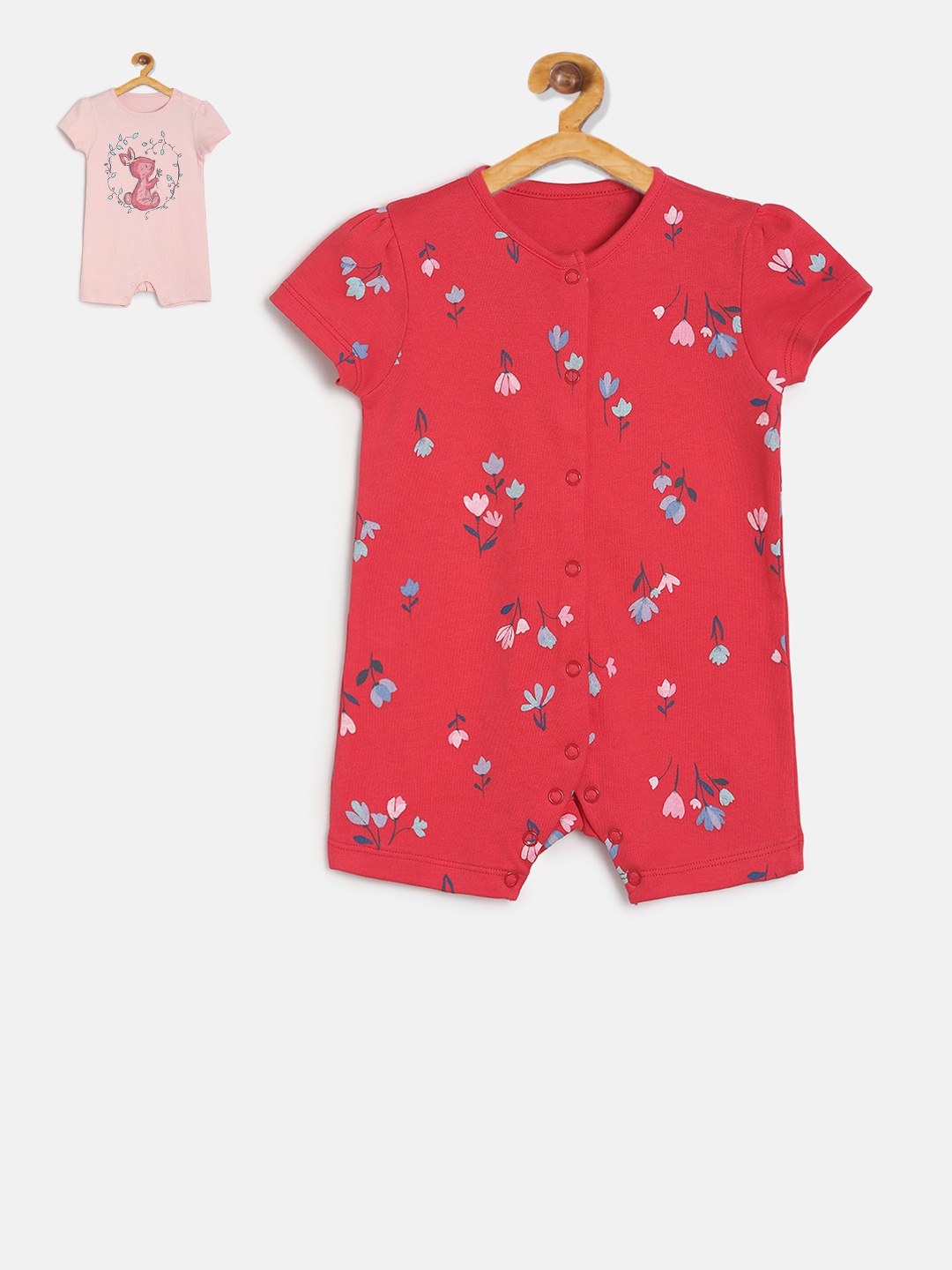 

MINI KLUB Infant Girls Pack of 2 Printed Rompers, Red