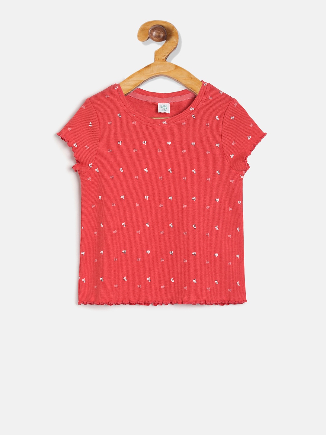 MINI KLUB Girls Red Printed Pure Cotton Top