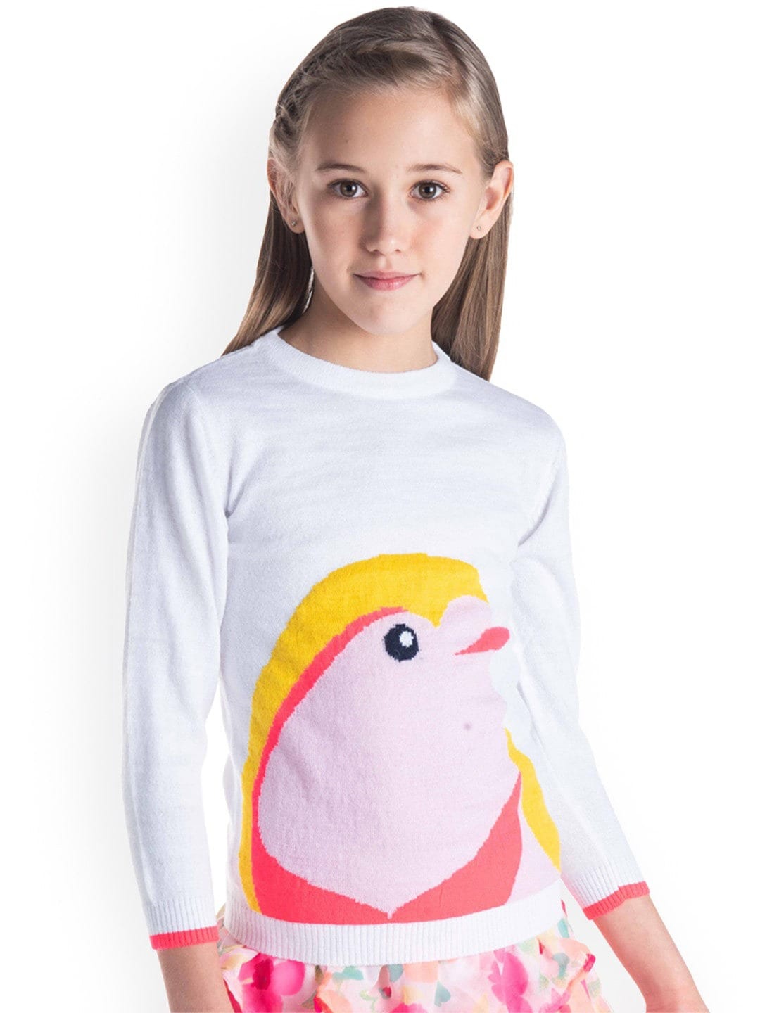 

Cherry Crumble Girls White & Pink Printed Pullover Sweater