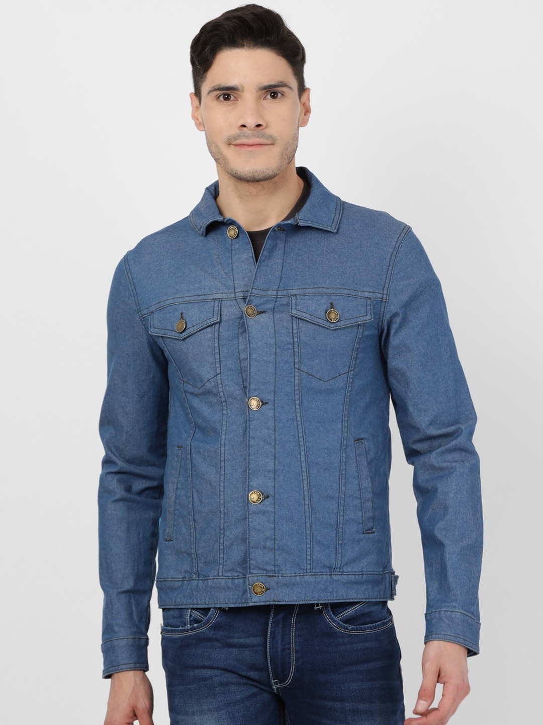 

Llak Jeans Men Blue Solid Denim Jacket