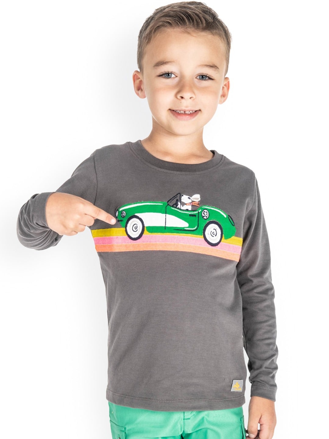 

Cherry Crumble Boys Grey Printed Round Neck T-shirt