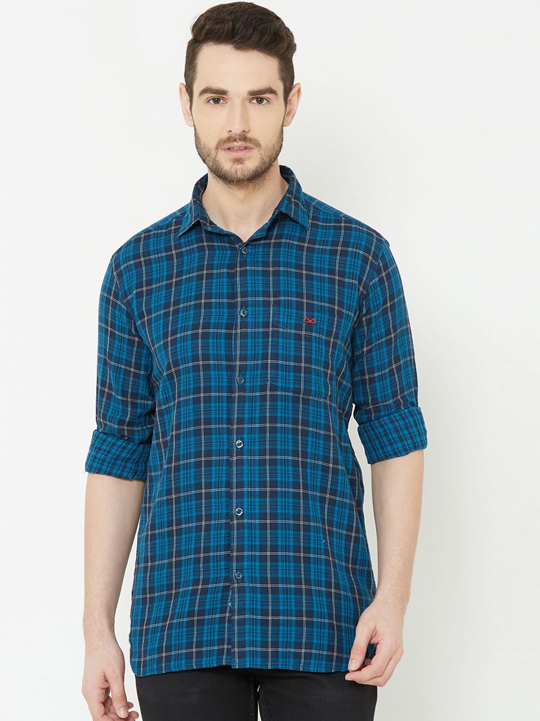

Donzell Men Blue Comfort Regular Fit Checked Casual Shirt