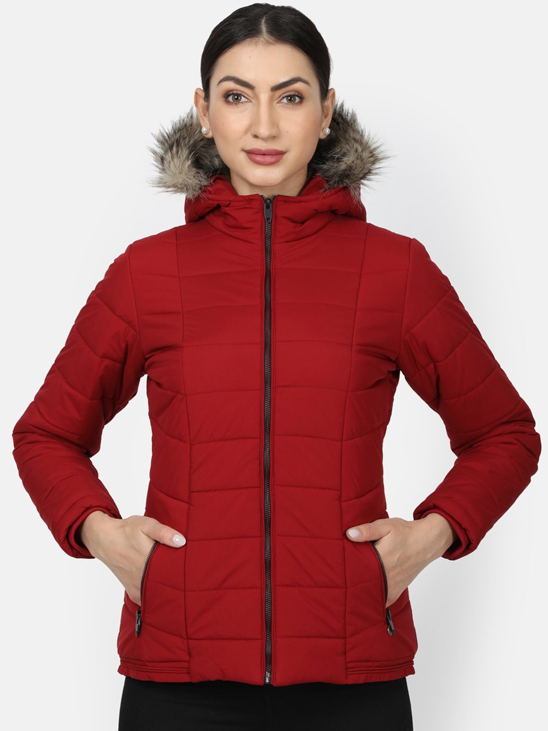 

Monte Carlo Women Maroon Solid Puffer Jacket
