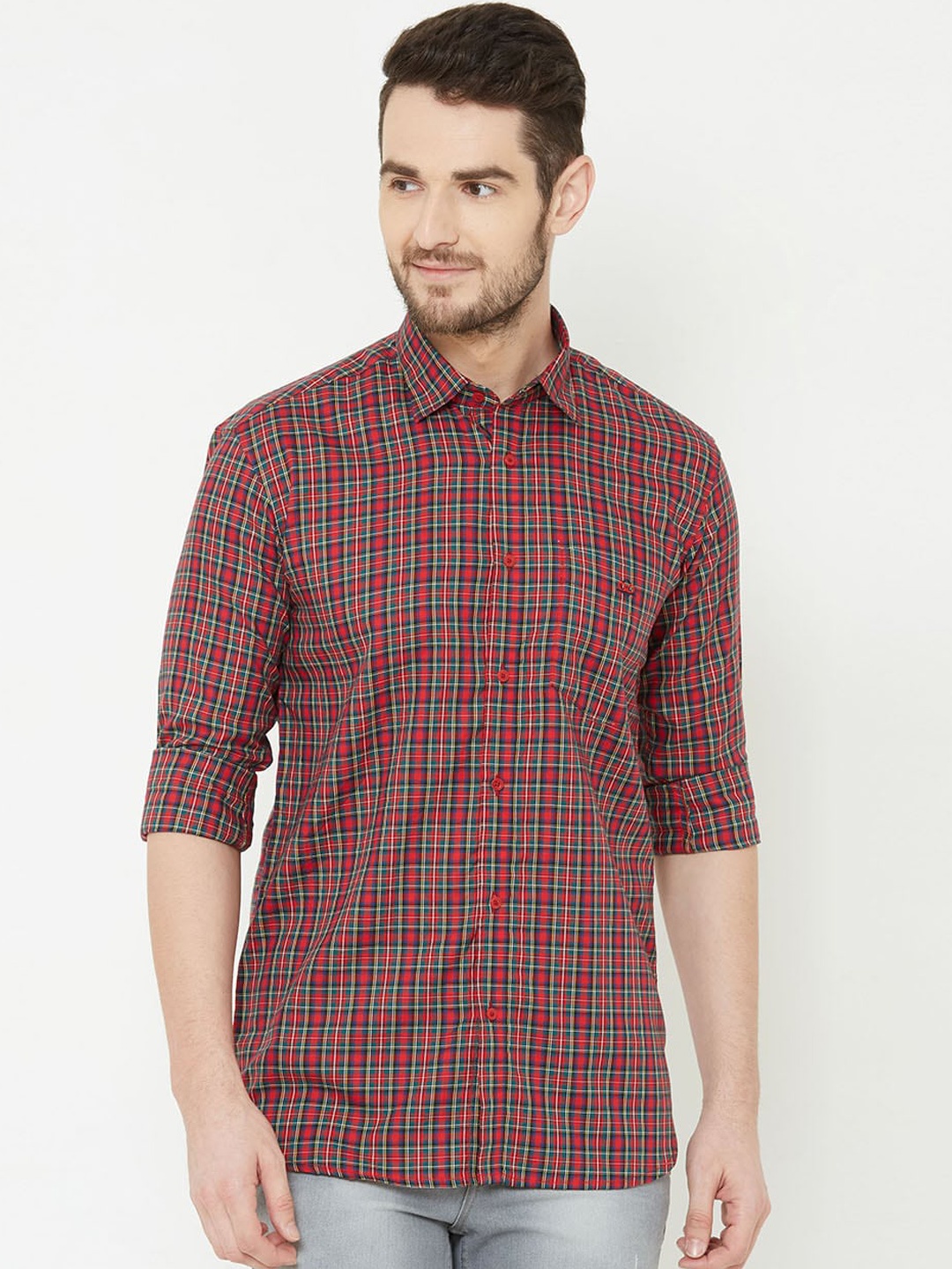 

Donzell Men Red & Blue Gingham Checked Casual Shirt