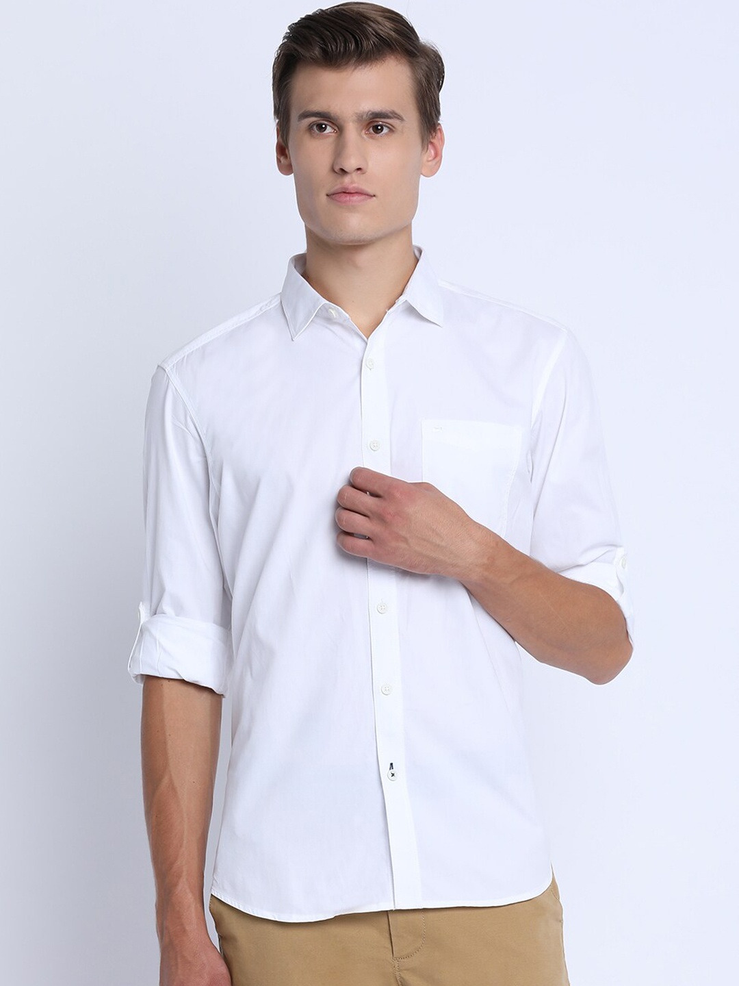 

Basics Men White Slim Fit Solid Casual Shirt