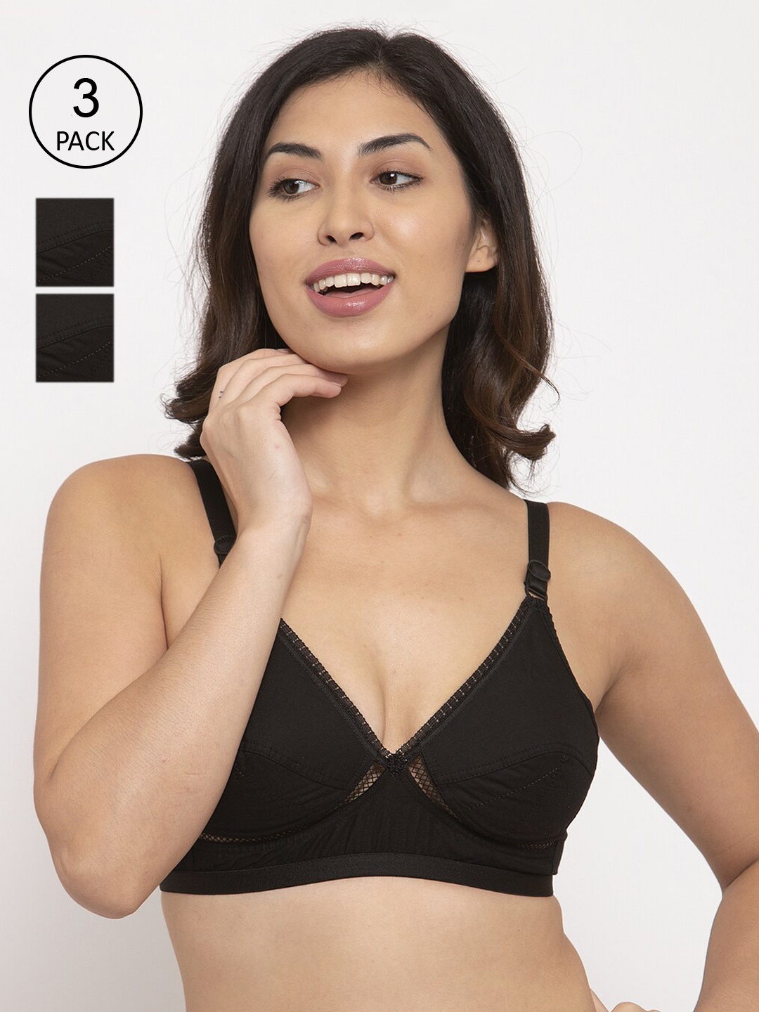 

Innocence Women Pack of 3 Black Solid Non-Wired Non-Padded Beginner Bras BBAPLIN90609_40B