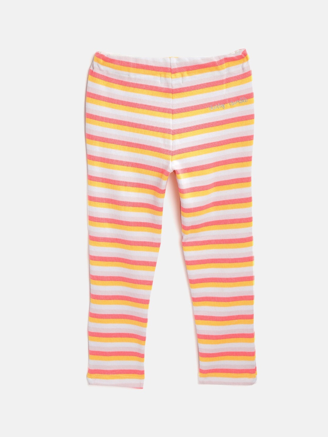 Cherry Crumble Girls Pink & White Striped Cotton Leggings