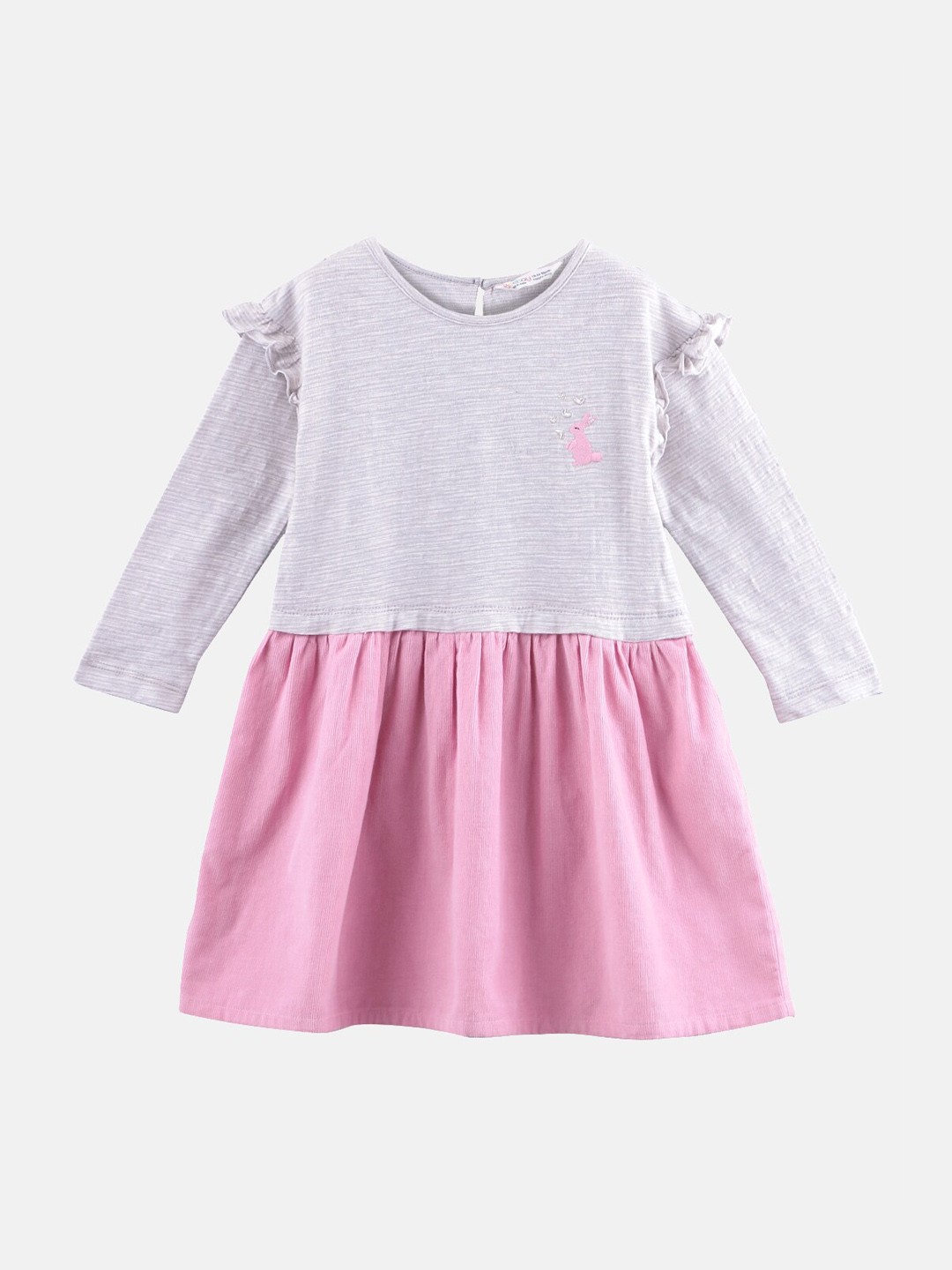 

Beebay Girls Pink & Grey Colourblocked Fit and Flare Dress