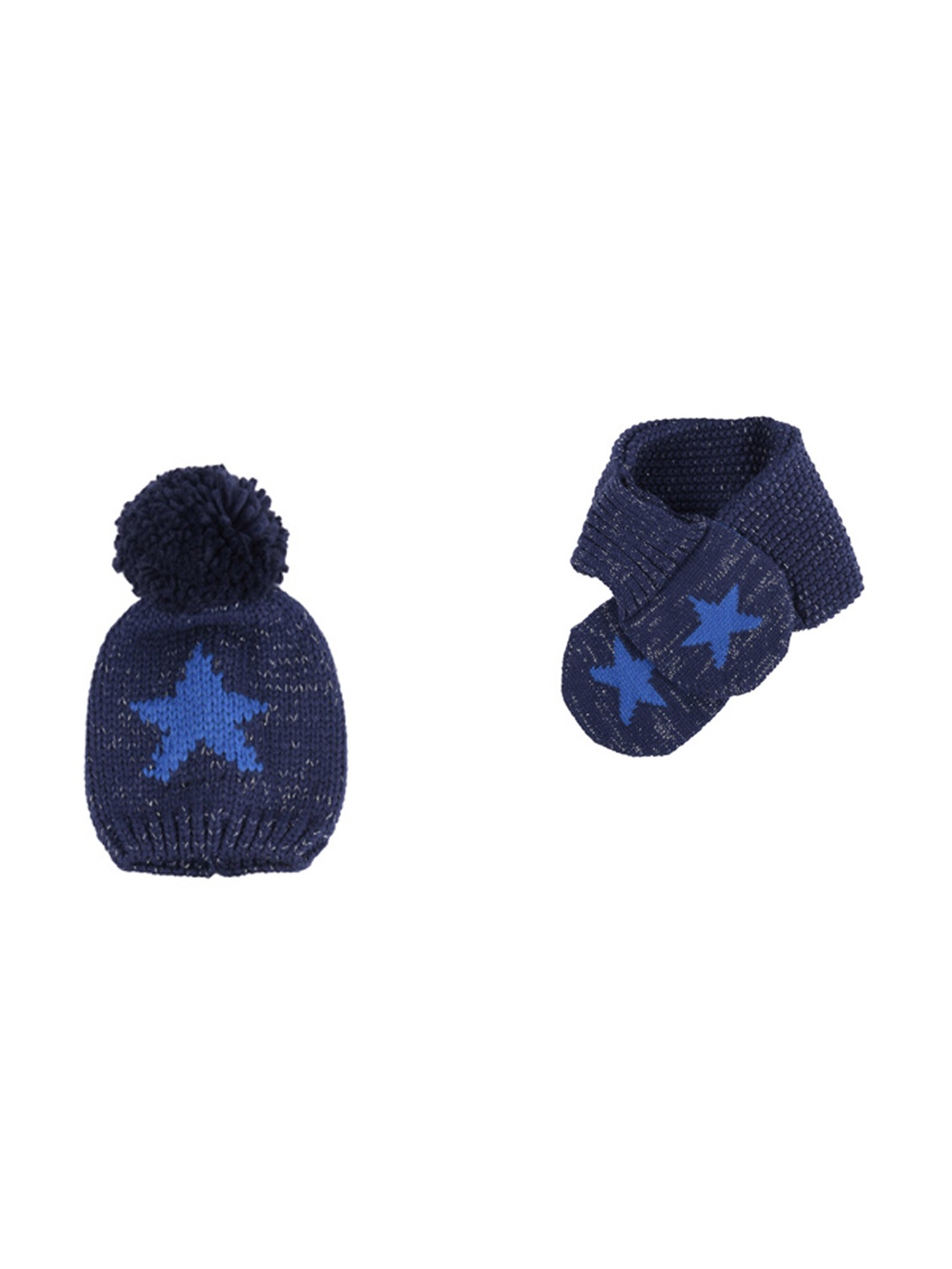 

Yellow Bee Kids Navy Blue Self Design Beanie & Scarf
