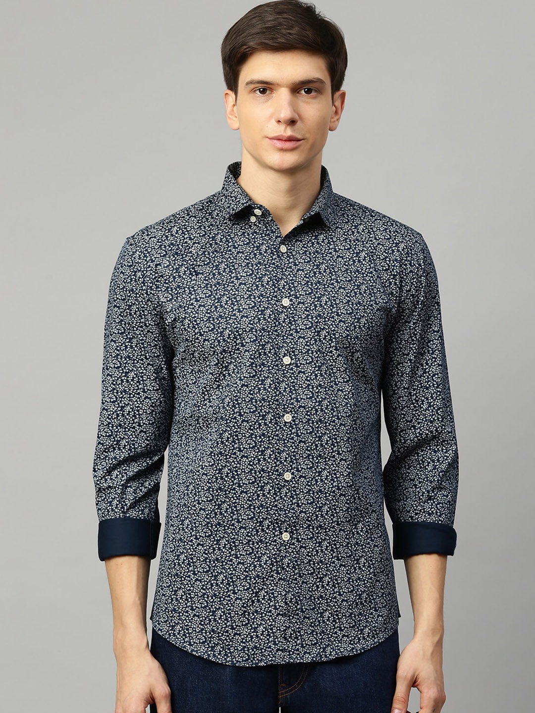 

LINDBERGH Men Navy Blue Regular Fit Printed Casual Shirt