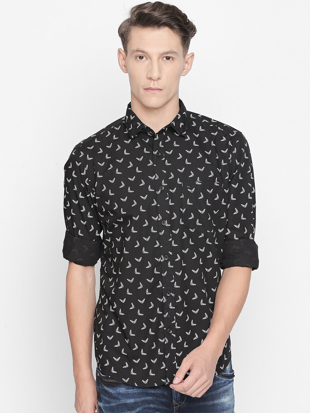

Basics Men Black Slim Fit Printed Casual Shirt
