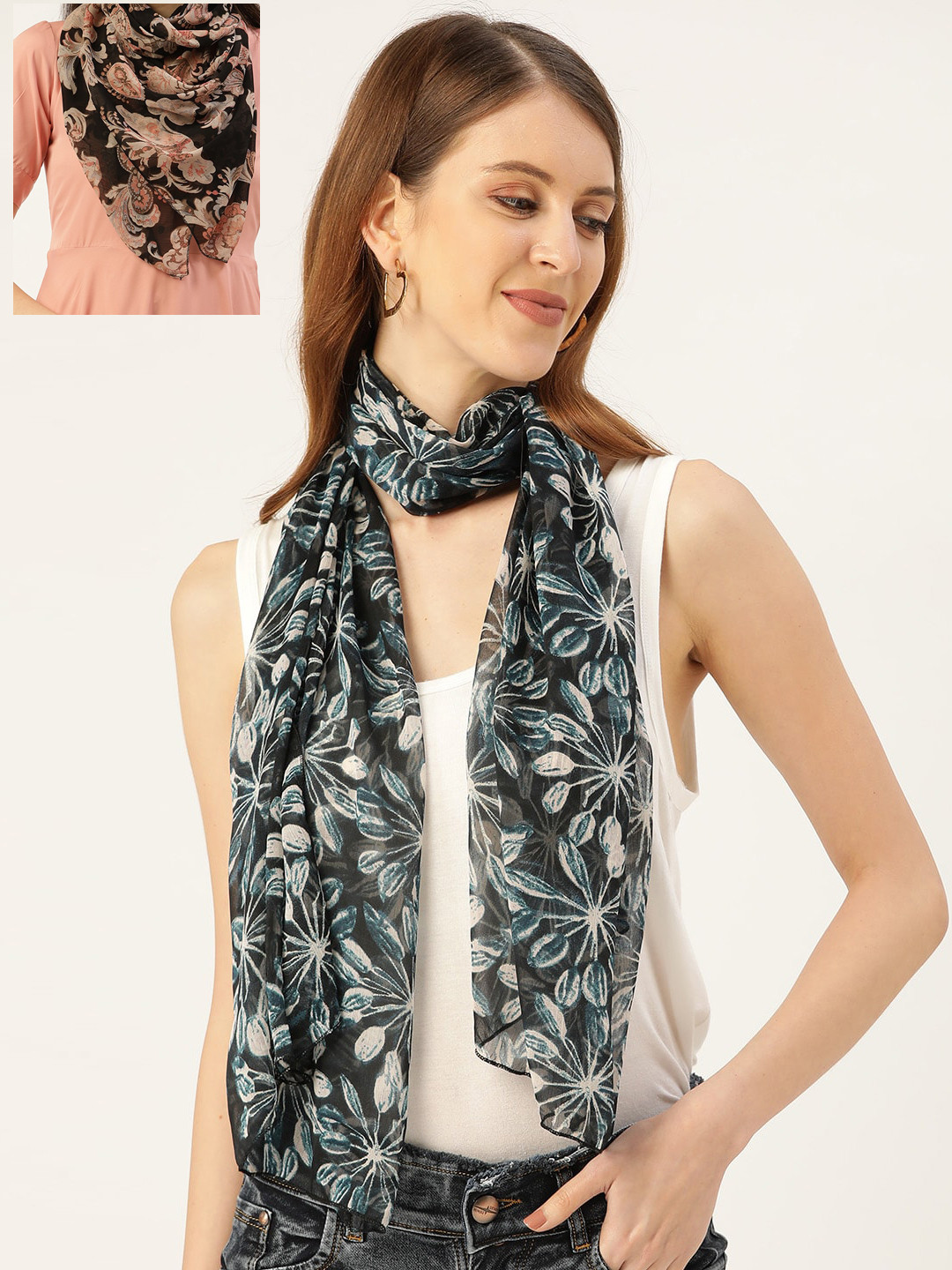 

Trend Arrest Women Pack Of 2 Printed Scarves, Black